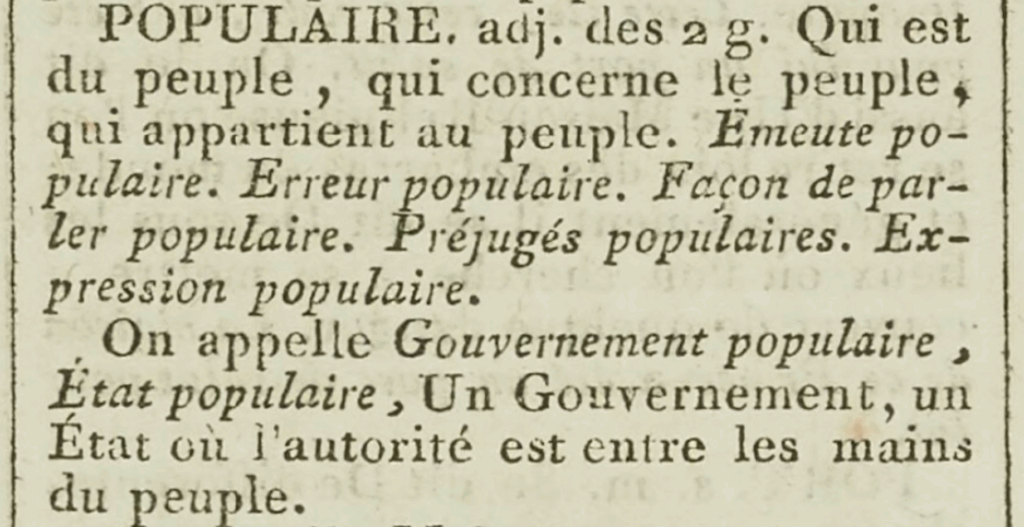 Extrait du dictionnaire de l'Académie Française, édition 1798